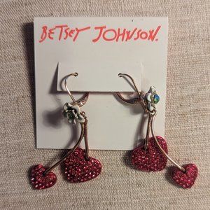 Betsey Johnson Pink Heart Dangle Earrings